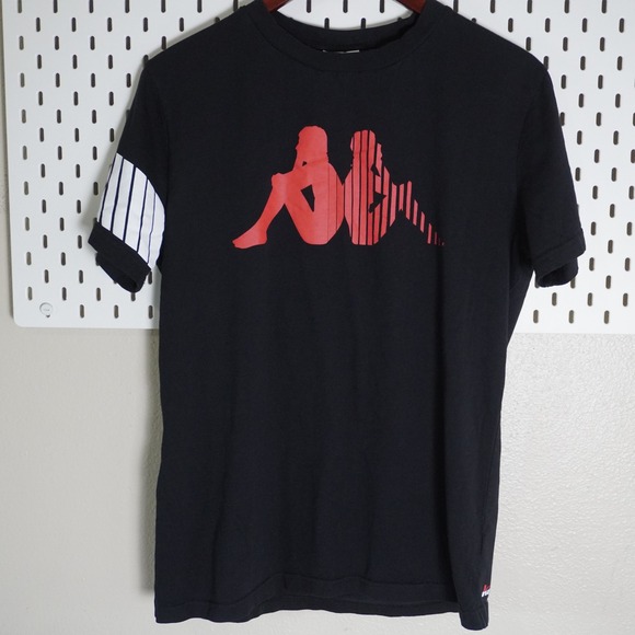 Kappa Other - Kappa T-Shirt Black Large Iconic Logo Tee‎ Striped Sleeve Athleisure Casual